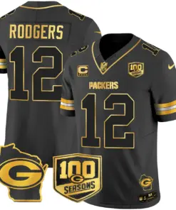 Green Bay Packers Nike Home 100th Season Patch Gold Vapor Limited Stitched Jersey - Anthracite - Image 19