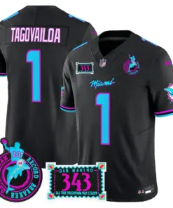 Tua Tagovailoa Miami Dolphins Nike Dan the Man Record Breaker Patch Vapor Limited Stitched Jersey - Black - Image 33