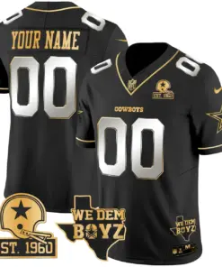 Dallas Cowboys Nike Est. 1960 & We Dem Boyz Patch Gold Vapor Custom Limited Stitched Jersey - Black - Image 2