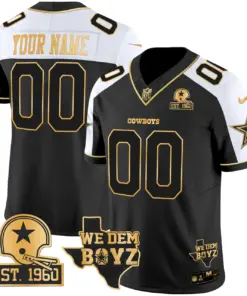 Dallas Cowboys Nike Est. 1960 & We Dem Boyz Patch Gold Vapor Custom Limited Stitched Jersey - Black