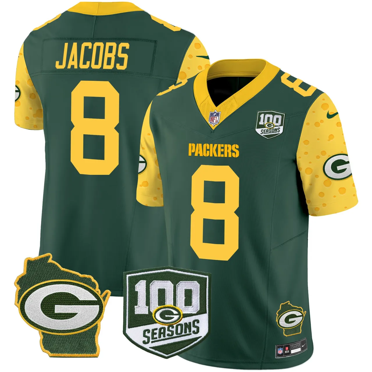 Green Bay Packers Nike Home 100th Season Patch Cheese Vapor Limited Stitched Jersey - Kelly Green - Image 2