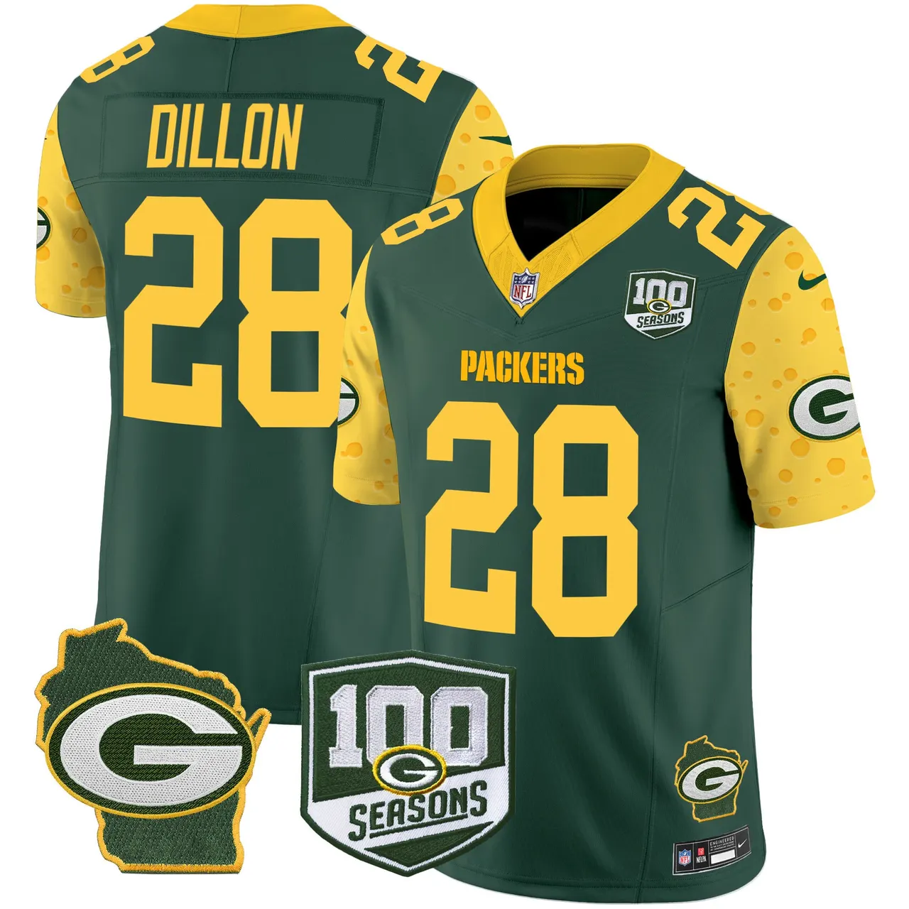 Green Bay Packers Nike Home 100th Season Patch Cheese Vapor Limited Stitched Jersey - Kelly Green - Image 3