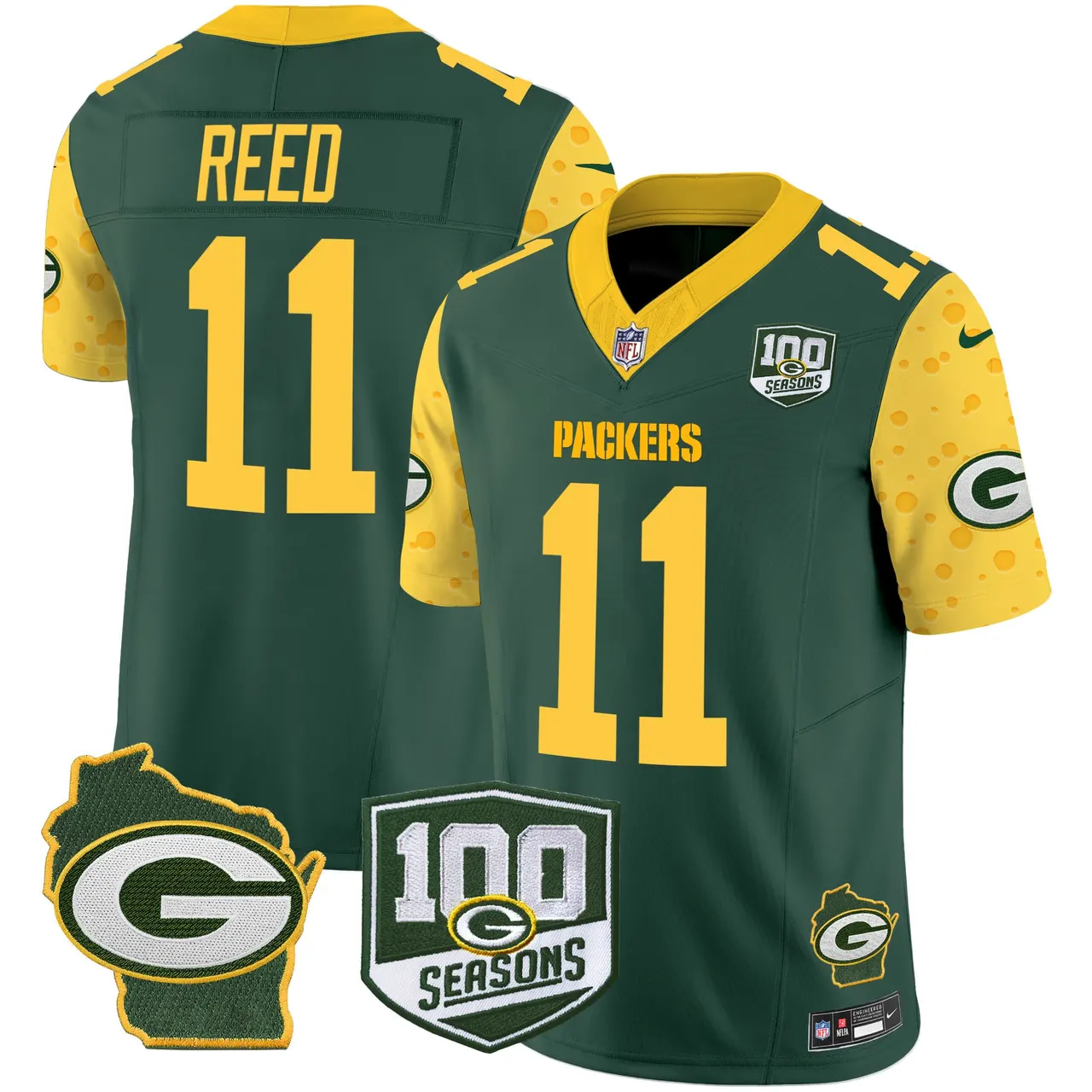 Green Bay Packers Nike Home 100th Season Patch Cheese Vapor Limited Stitched Jersey - Kelly Green - Image 4