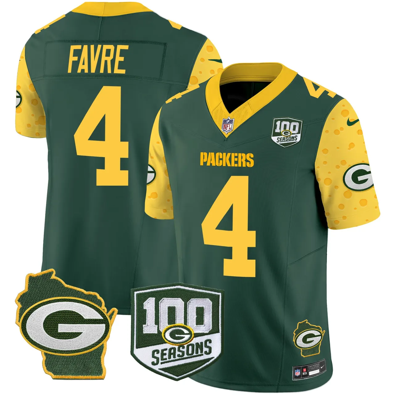 Green Bay Packers Nike Home 100th Season Patch Cheese Vapor Limited Stitched Jersey - Kelly Green - Image 6