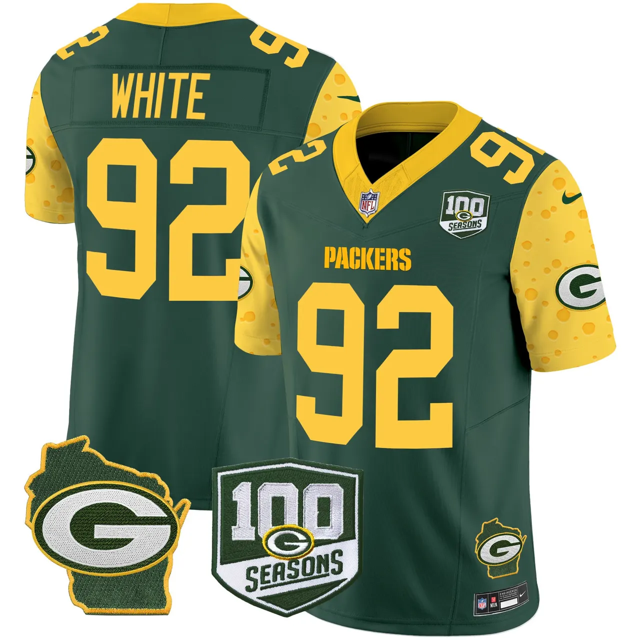 Green Bay Packers Nike Home 100th Season Patch Cheese Vapor Limited Stitched Jersey - Kelly Green - Image 7