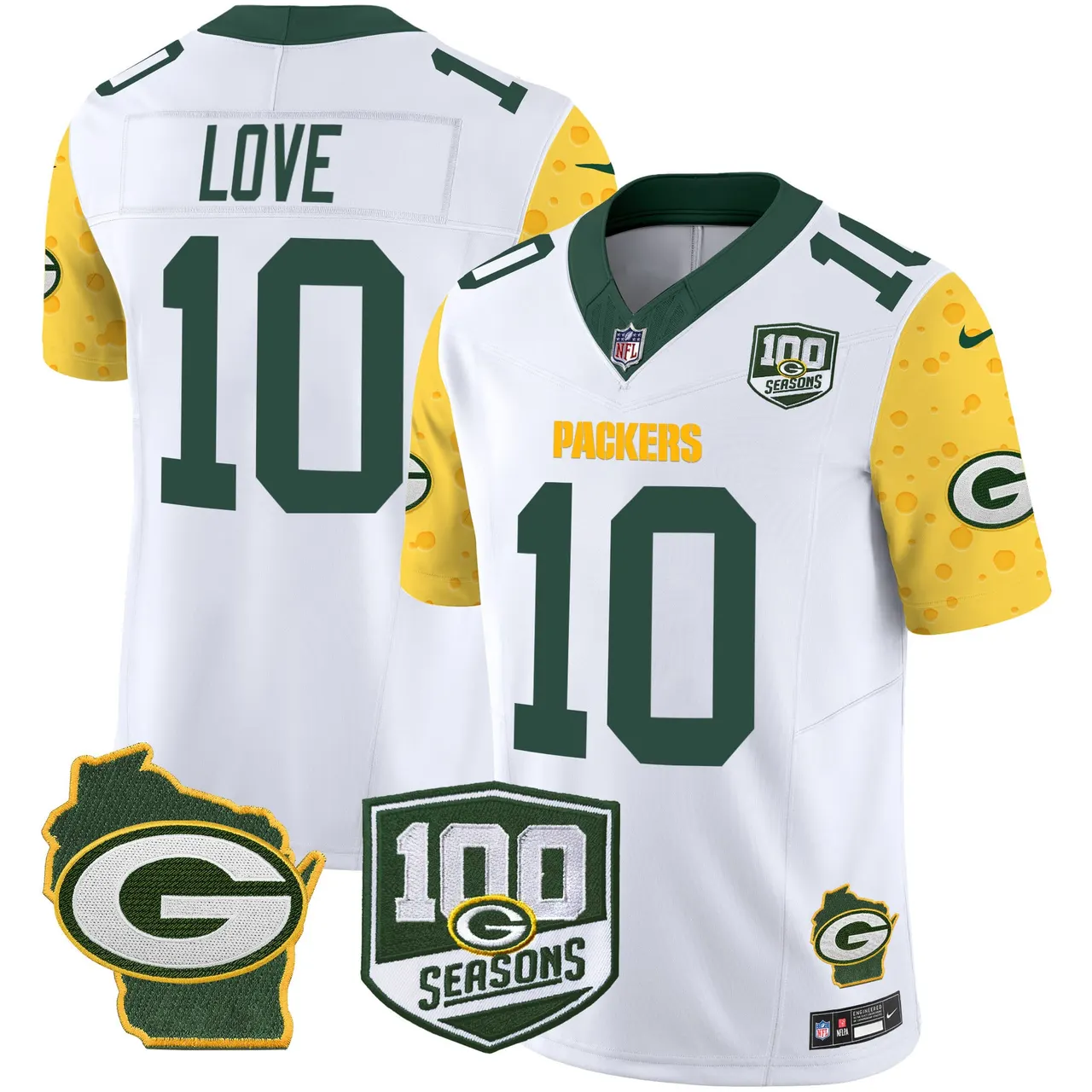 Green Bay Packers Nike Home 100th Season Patch Cheese Vapor Limited Stitched Jersey - Kelly Green - Image 8