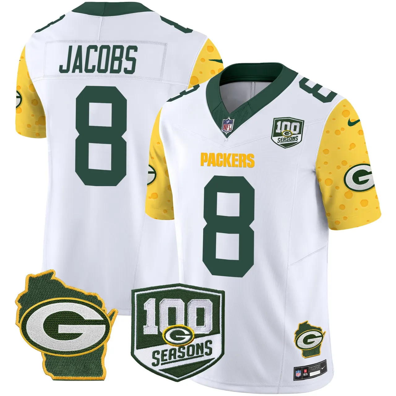 Green Bay Packers Nike Home 100th Season Patch Cheese Vapor Limited Stitched Jersey - Kelly Green - Image 9