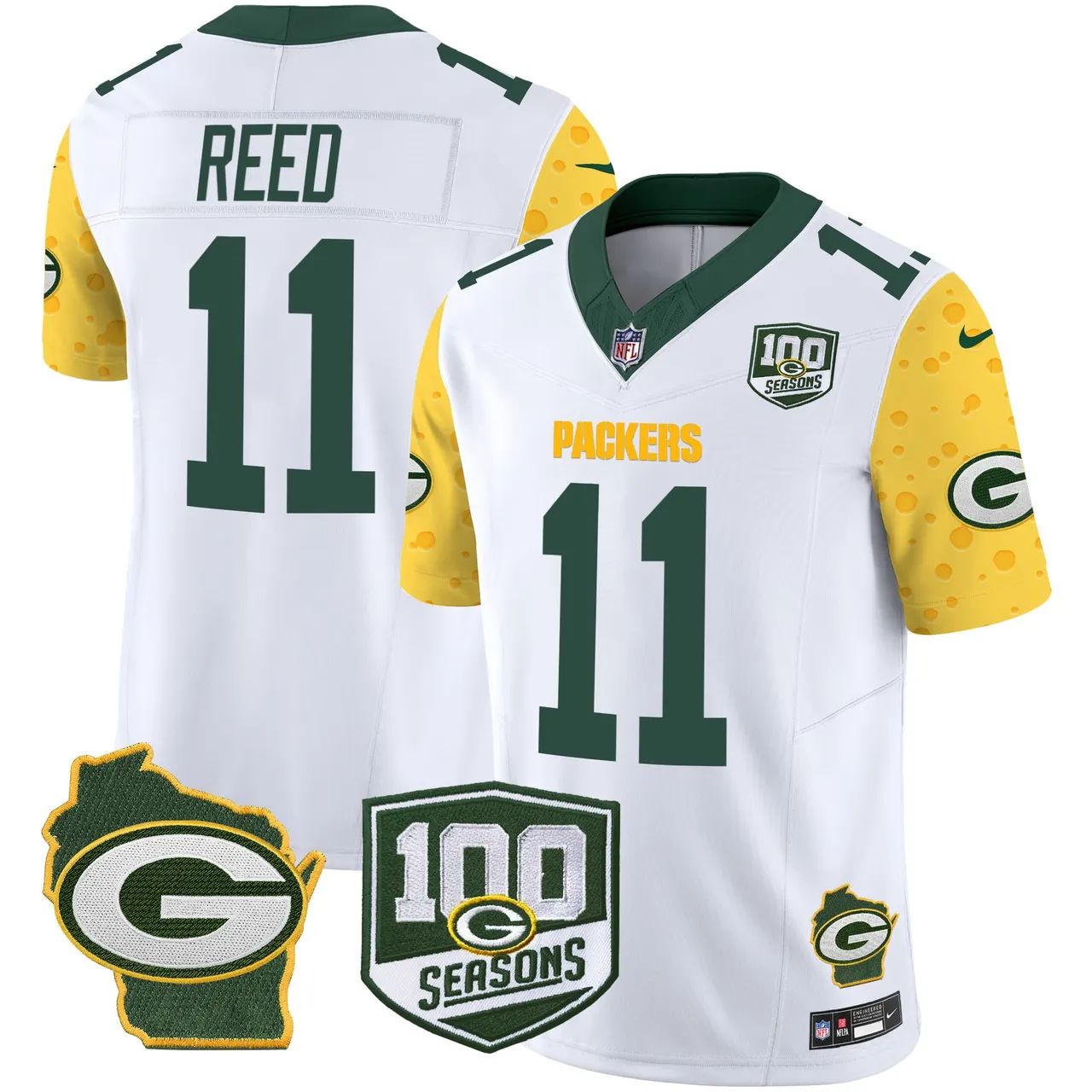 Green Bay Packers Nike Home 100th Season Patch Cheese Vapor Limited Stitched Jersey - Kelly Green - Image 11