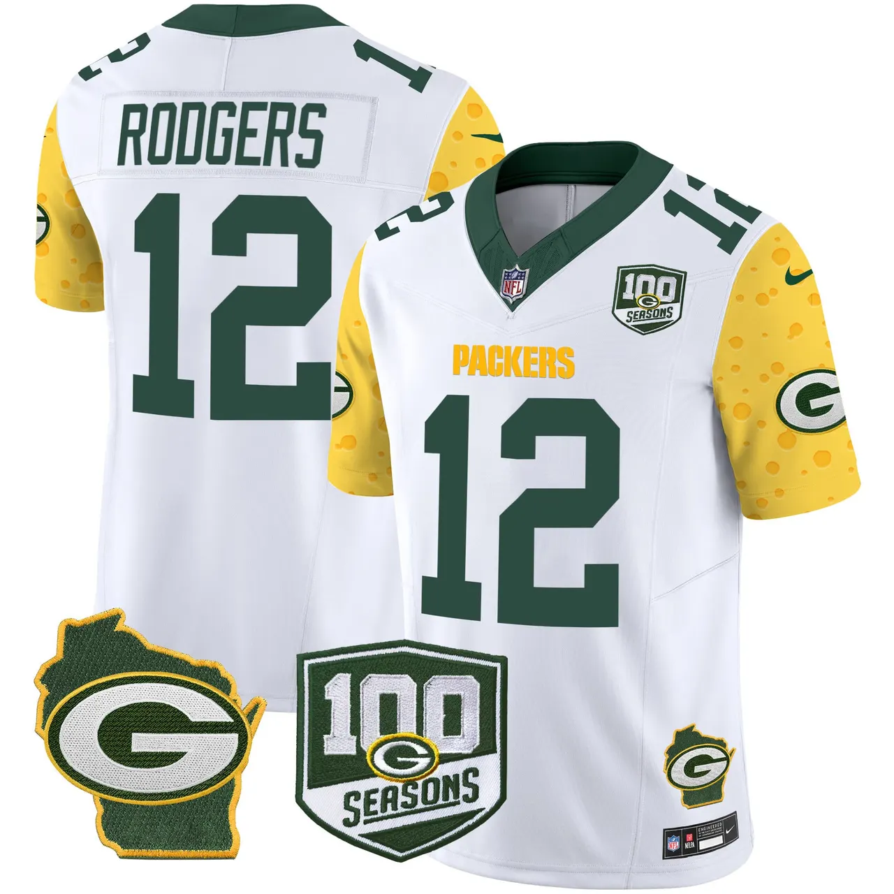 Green Bay Packers Nike Home 100th Season Patch Cheese Vapor Limited Stitched Jersey - Kelly Green - Image 12