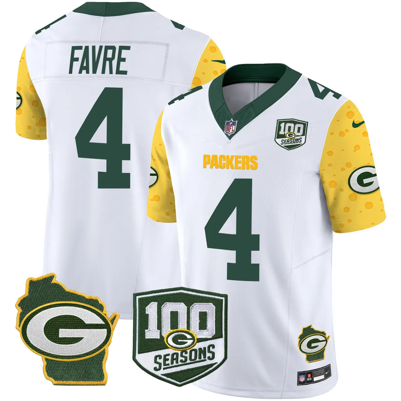 Green Bay Packers Nike Home 100th Season Patch Cheese Vapor Limited Stitched Jersey - Kelly Green - Image 13