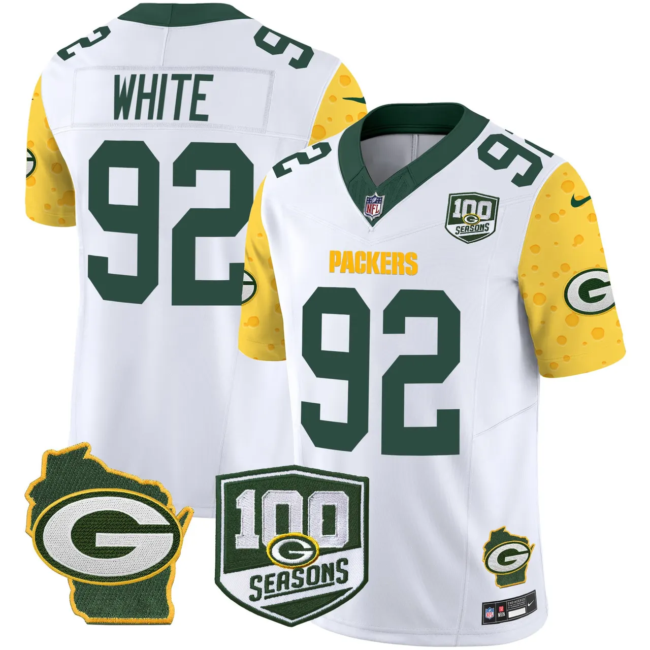 Green Bay Packers Nike Home 100th Season Patch Cheese Vapor Limited Stitched Jersey - Kelly Green - Image 14