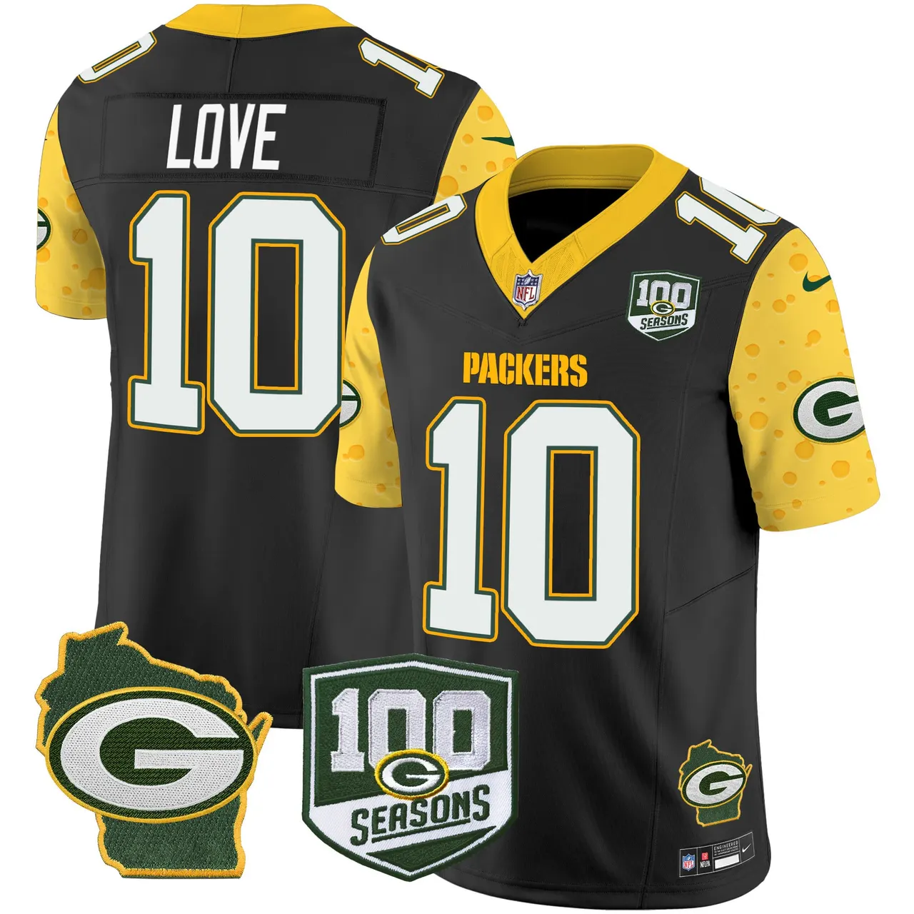 Green Bay Packers Nike Home 100th Season Patch Cheese Vapor Limited Stitched Jersey - Kelly Green - Image 15