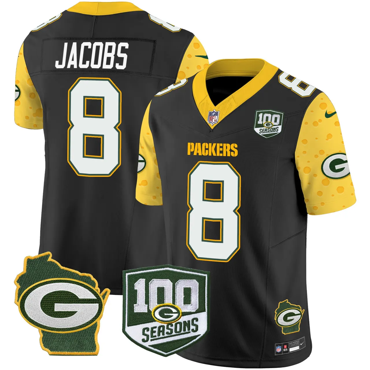 Green Bay Packers Nike Home 100th Season Patch Cheese Vapor Limited Stitched Jersey - Kelly Green - Image 16