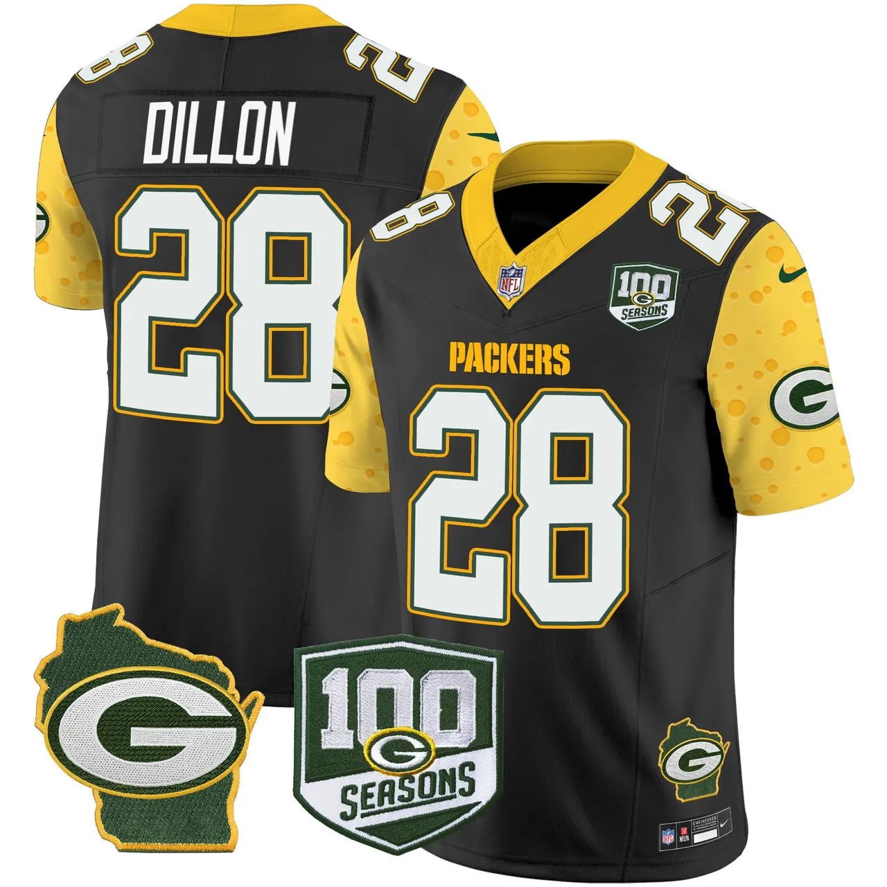 Green Bay Packers Nike Home 100th Season Patch Cheese Vapor Limited Stitched Jersey - Kelly Green - Image 17