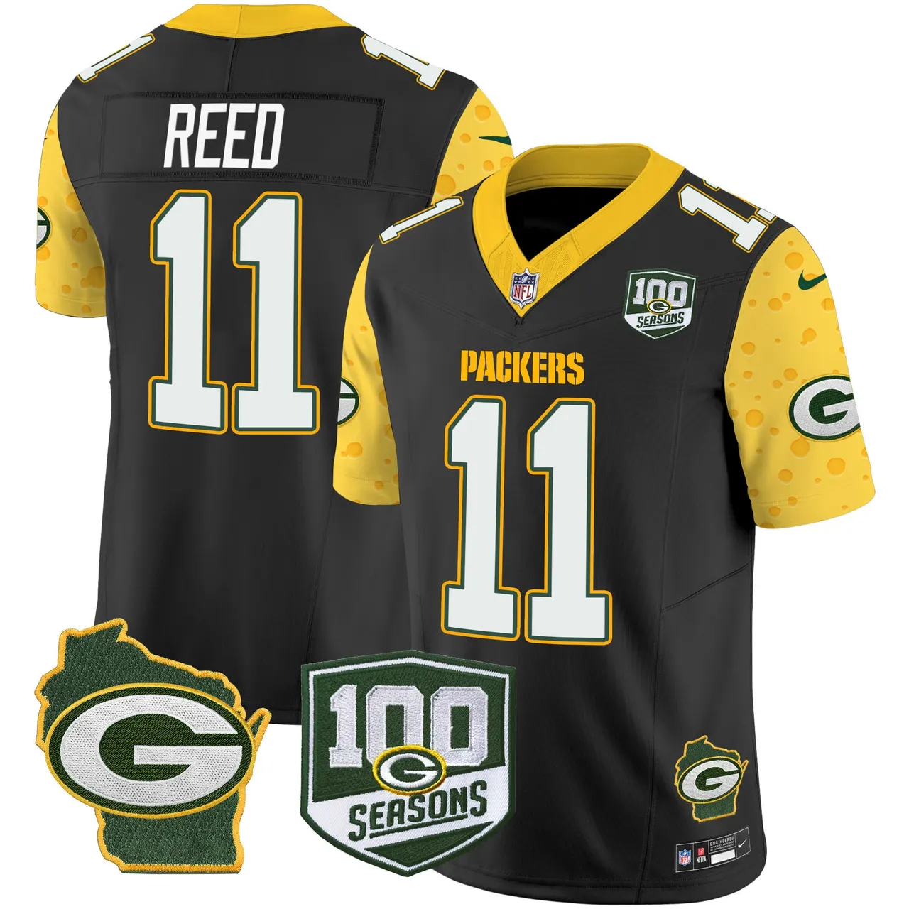 Green Bay Packers Nike Home 100th Season Patch Cheese Vapor Limited Stitched Jersey - Kelly Green - Image 18