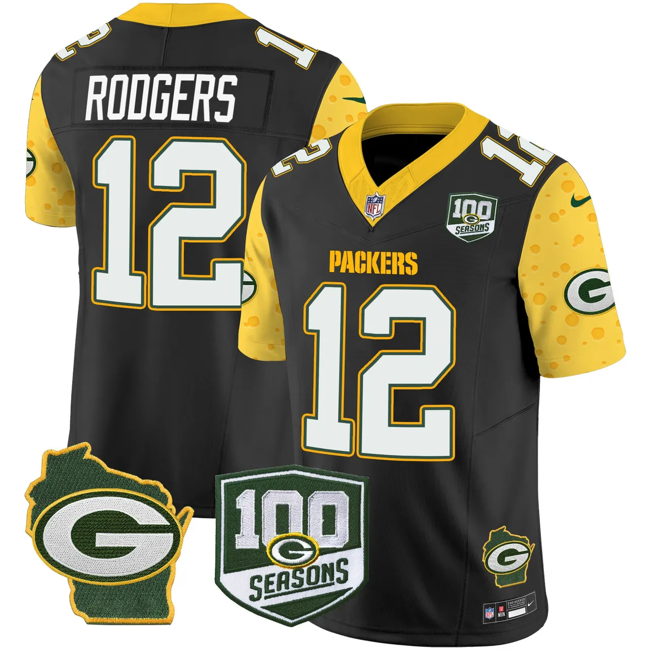 Green Bay Packers Nike Home 100th Season Patch Cheese Vapor Limited Stitched Jersey - Kelly Green - Image 19