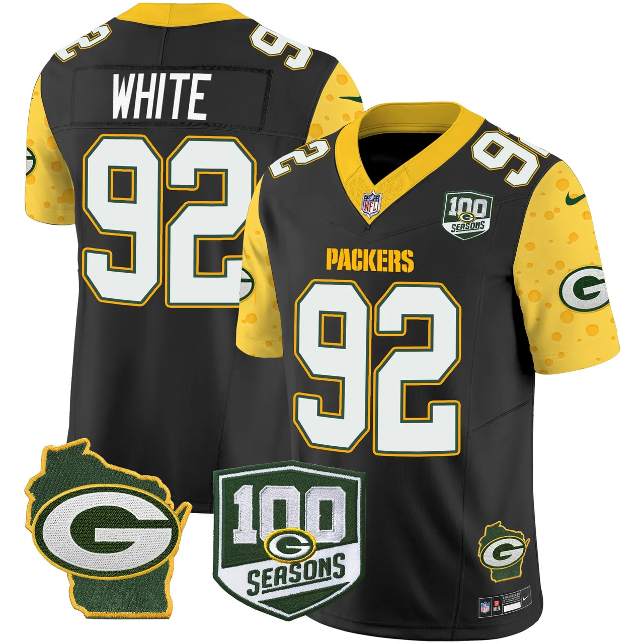 Green Bay Packers Nike Home 100th Season Patch Cheese Vapor Limited Stitched Jersey - Kelly Green - Image 21
