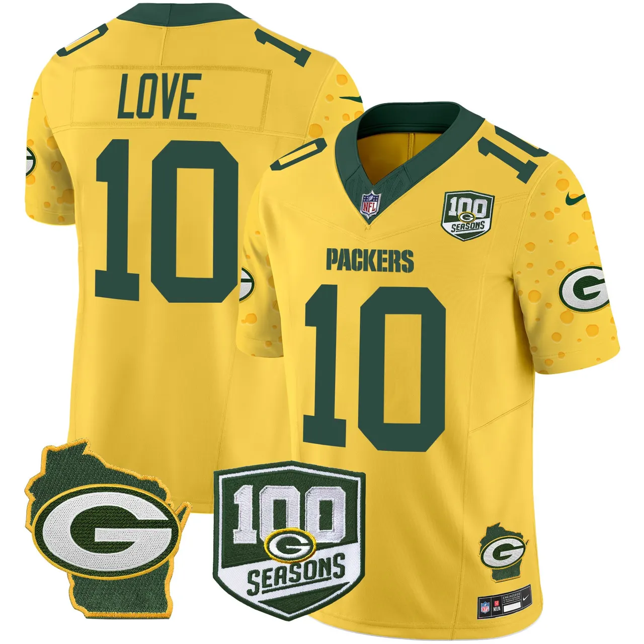Green Bay Packers Nike Home 100th Season Patch Cheese Vapor Limited Stitched Jersey - Kelly Green - Image 22