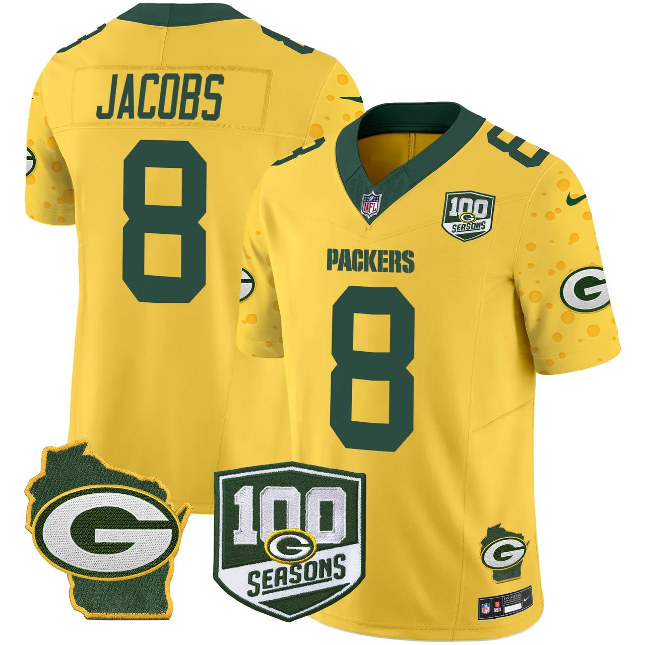 Green Bay Packers Nike Home 100th Season Patch Cheese Vapor Limited Stitched Jersey - Kelly Green - Image 23