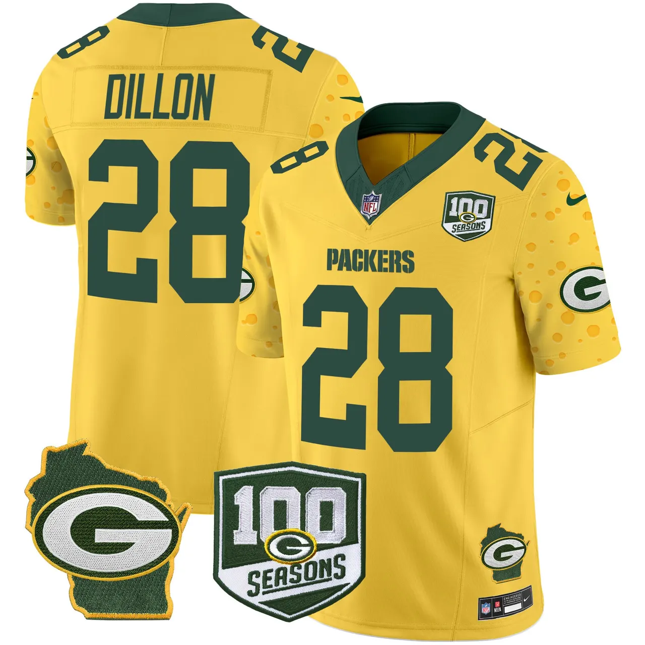 Green Bay Packers Nike Home 100th Season Patch Cheese Vapor Limited Stitched Jersey - Kelly Green - Image 24