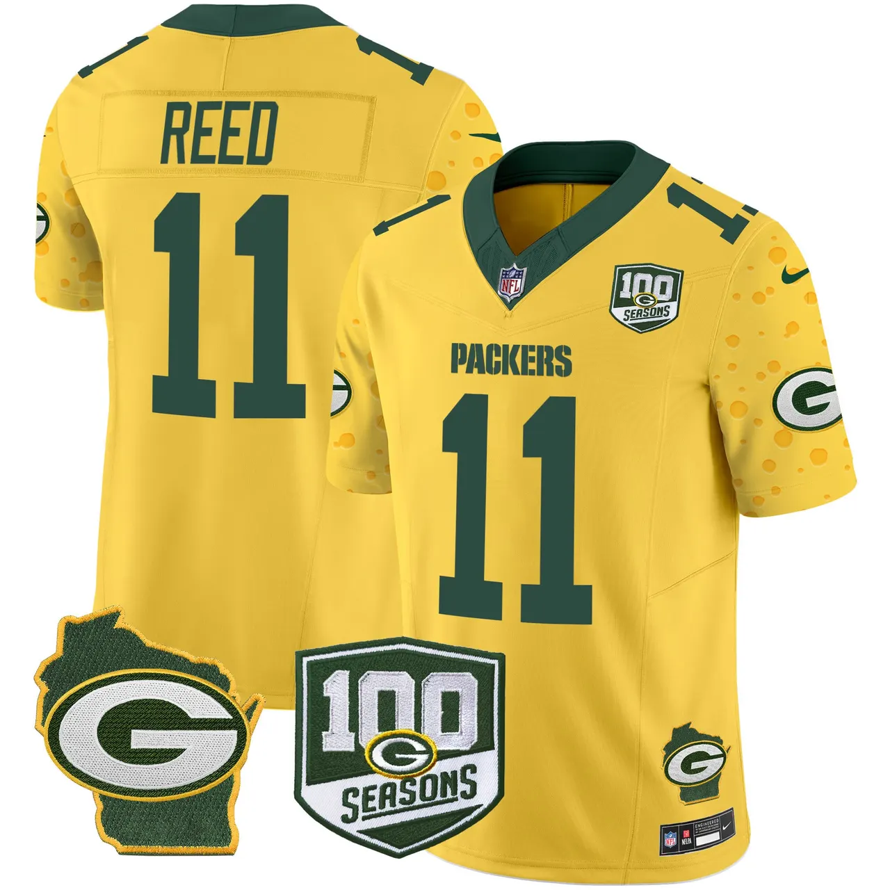 Green Bay Packers Nike Home 100th Season Patch Cheese Vapor Limited Stitched Jersey - Kelly Green - Image 25