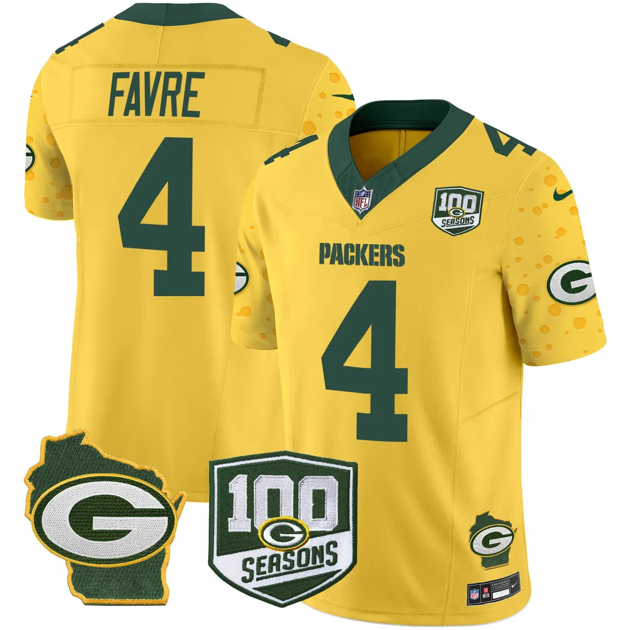 Green Bay Packers Nike Home 100th Season Patch Cheese Vapor Limited Stitched Jersey - Kelly Green - Image 27