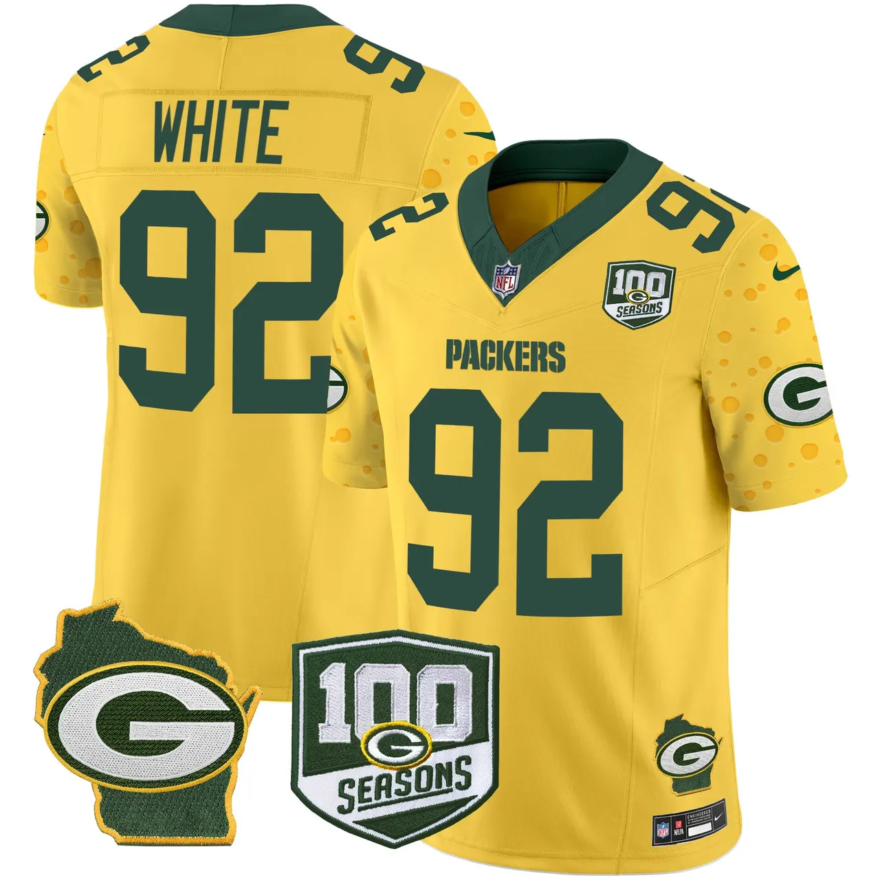 Green Bay Packers Nike Home 100th Season Patch Cheese Vapor Limited Stitched Jersey - Kelly Green - Image 28