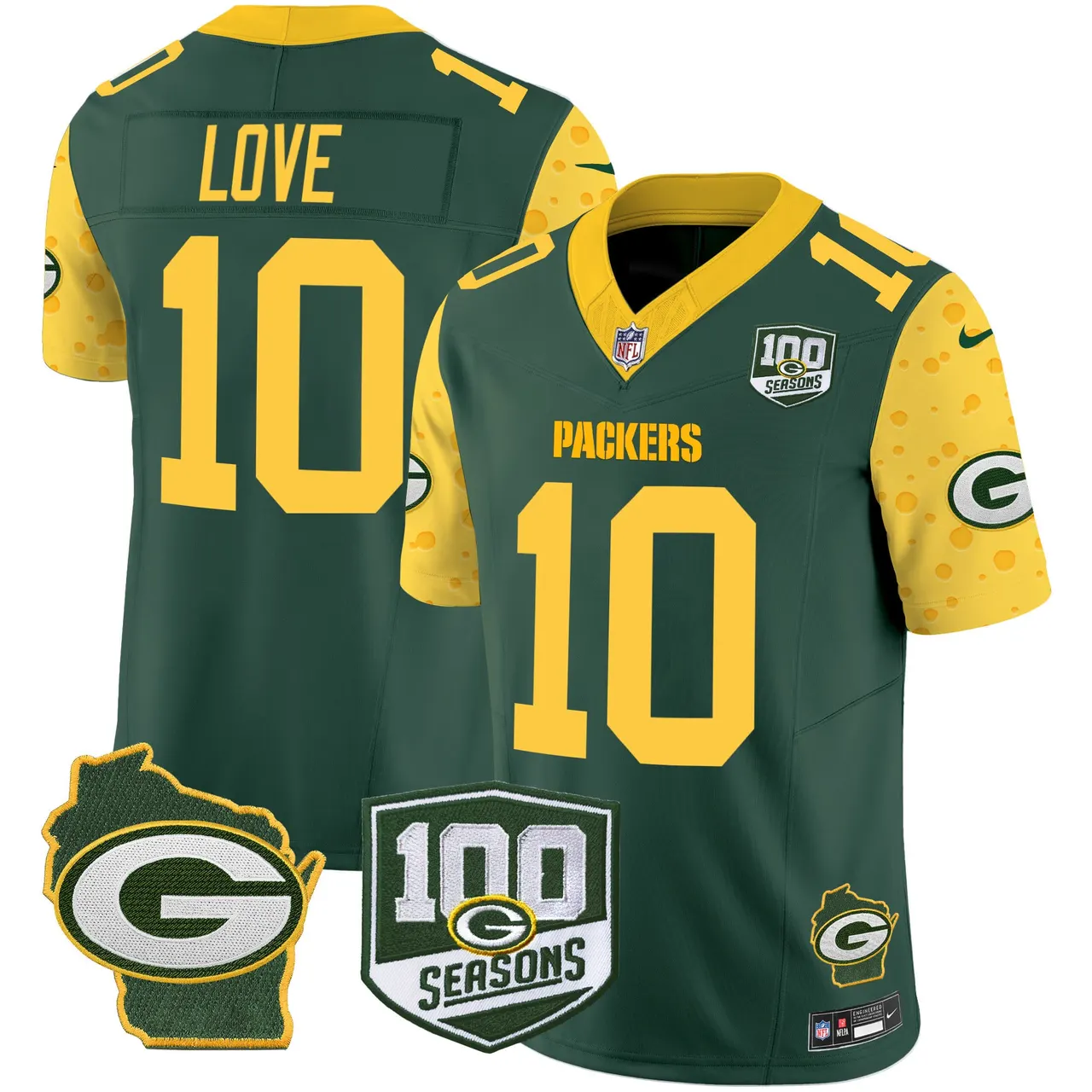 Green Bay Packers Nike Home 100th Season Patch Cheese Vapor Limited Stitched Jersey - Kelly Green