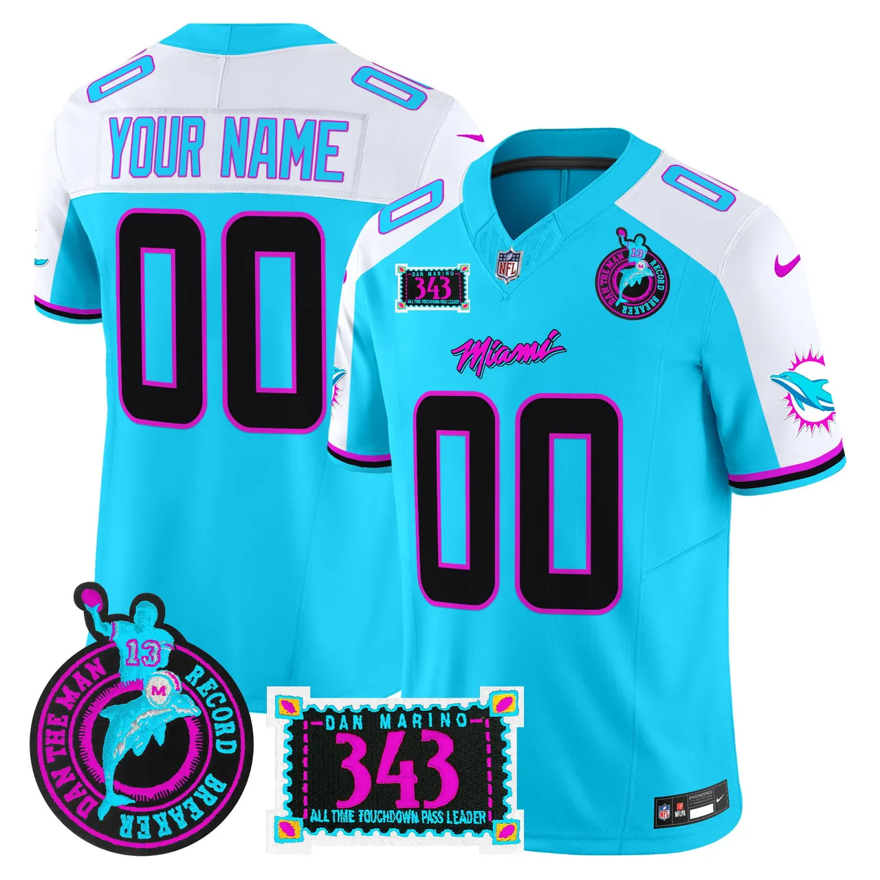 Miami Dolphins Nike Dan the Man Record Breaker Patch Vapor Custom Limited Stitched Jersey - Black - Image 2