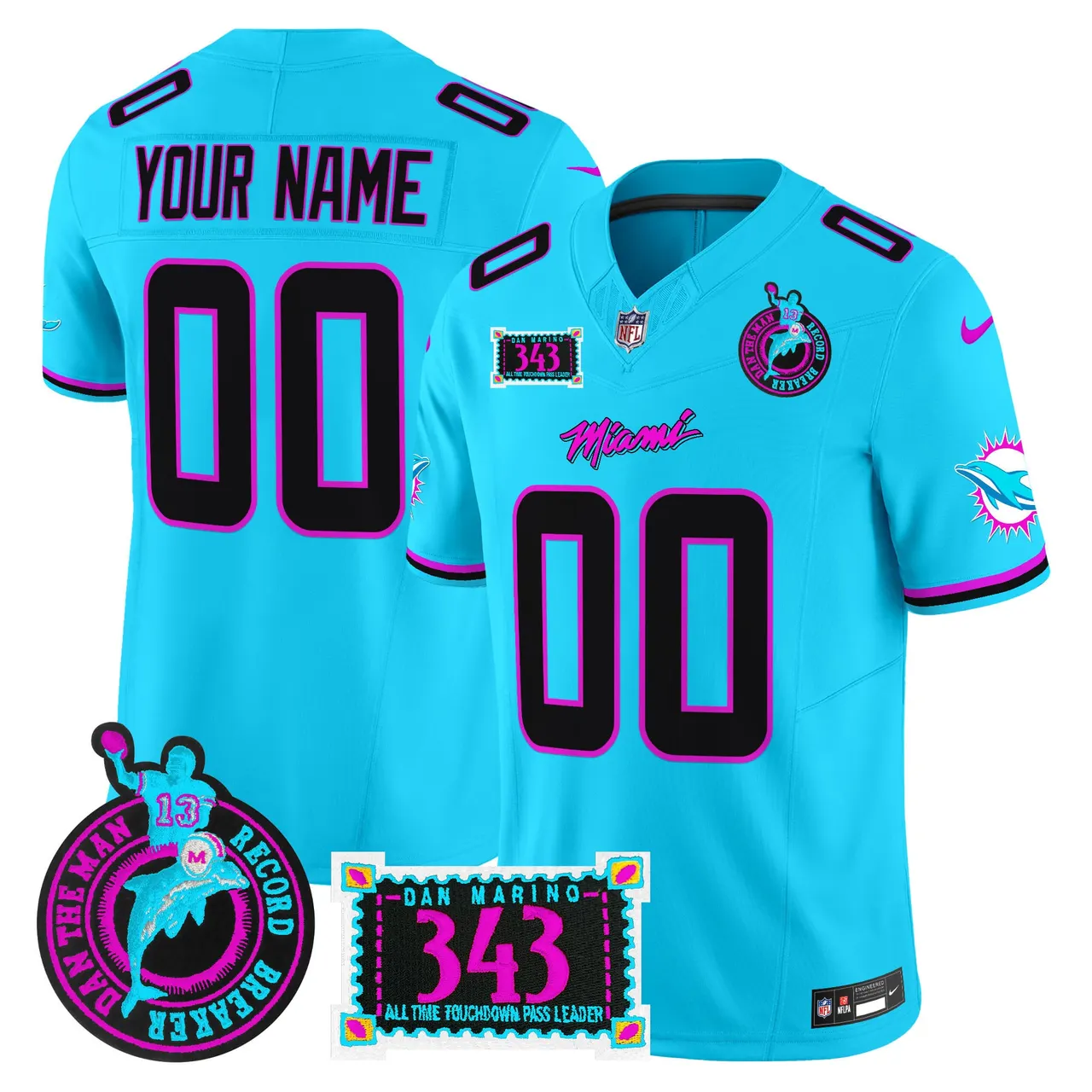 Miami Dolphins Nike Dan the Man Record Breaker Patch Vapor Custom Limited Stitched Jersey - Black - Image 3