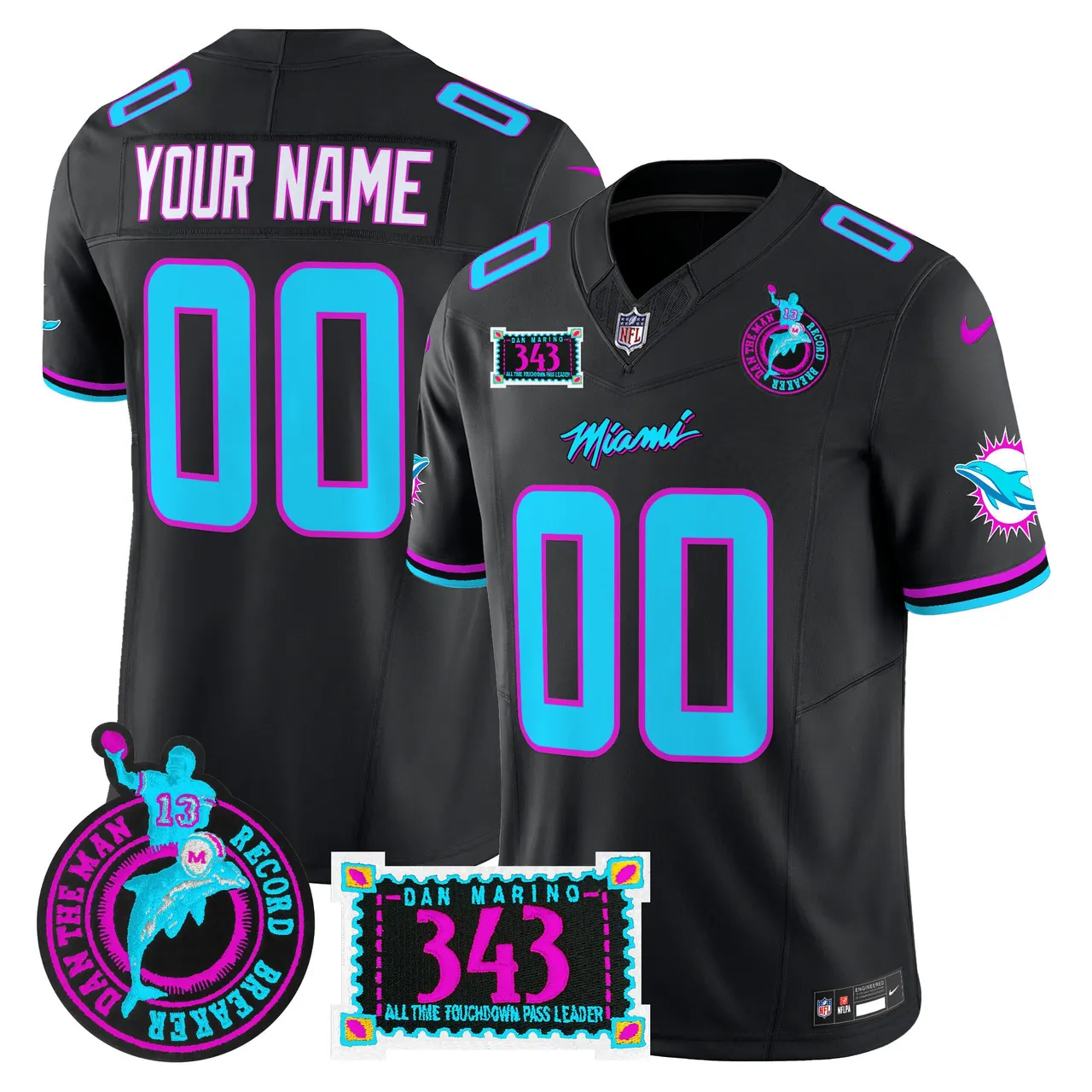 Miami Dolphins Nike Dan the Man Record Breaker Patch Vapor Custom Limited Stitched Jersey - Black - Image 5