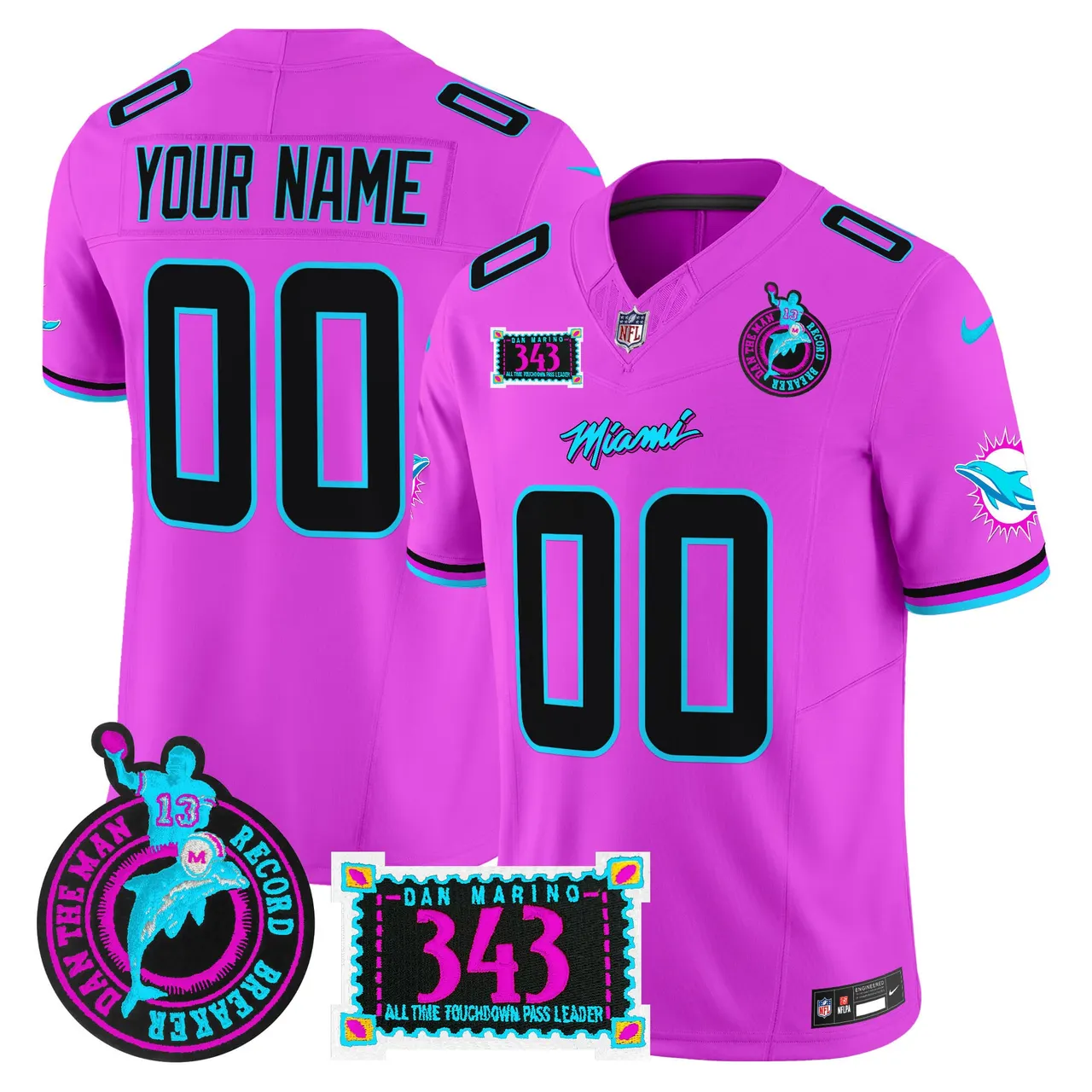 Miami Dolphins Nike Dan the Man Record Breaker Patch Vapor Custom Limited Stitched Jersey - Black - Image 6