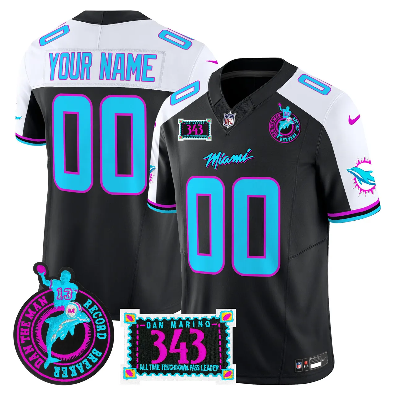 Miami Dolphins Nike Dan the Man Record Breaker Patch Vapor Custom Limited Stitched Jersey - Black