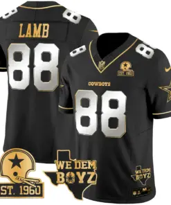 Micah Parsons Dallas Cowboys Nike Est. 1960 & We Dem Boyz Patch Gold Vapor Limited Stitched Jersey - Black - Image 10