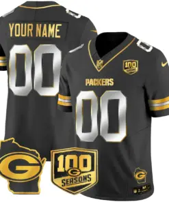 Alternative view of Green Bay Packers Nike Home 100th Season Patch Gold Vapor Custom Limited Stitched Jersey - Anthracite