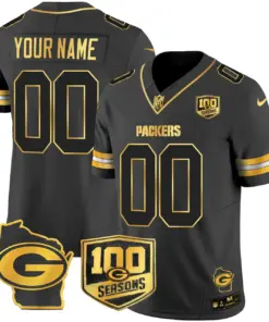 Green Bay Packers Nike Home 100th Season Patch Gold Vapor Custom Limited Stitched Jersey - Anthracite - Image 3