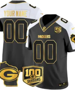 Green Bay Packers Nike Home 100th Season Patch Gold Vapor Custom Limited Stitched Jersey - Anthracite