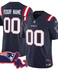New England Patriots Nike Massachusetts Patch Vapor Custom Stitched Jersey - Navy - Image 3