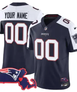 New England Patriots Nike Massachusetts Patch Vapor Custom Stitched Jersey - Navy