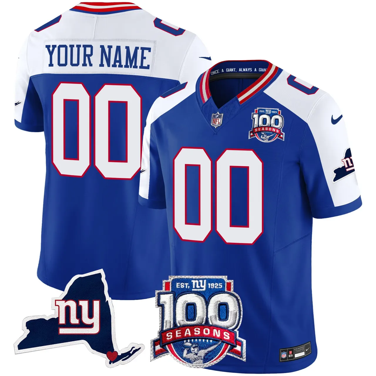 New York Giants Nike 100th Season State Patch Vapor Custom Limited Stitched Jersey - Anthracite - Image 2