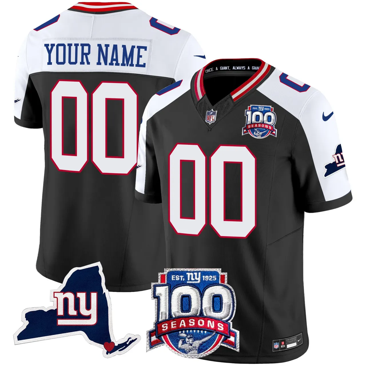 New York Giants Nike 100th Season State Patch Vapor Custom Limited Stitched Jersey - Anthracite