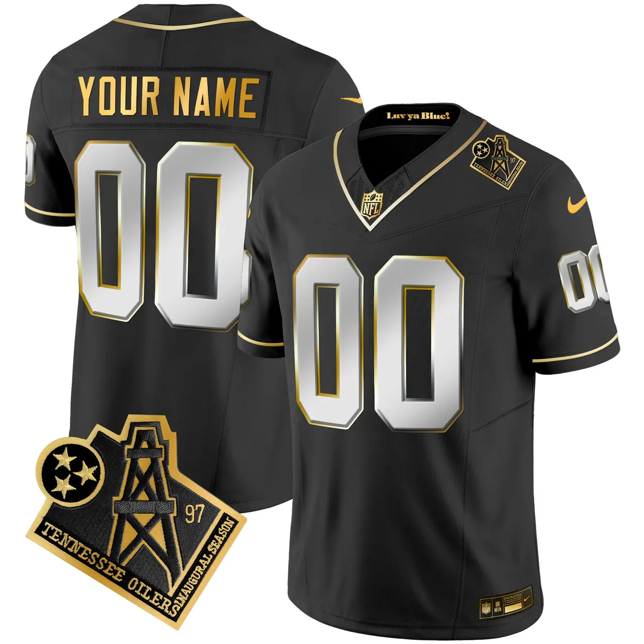 Tennessee Titans Nike 1997 Throwback Vapor Custom Stitched Jersey - Black - Image 2