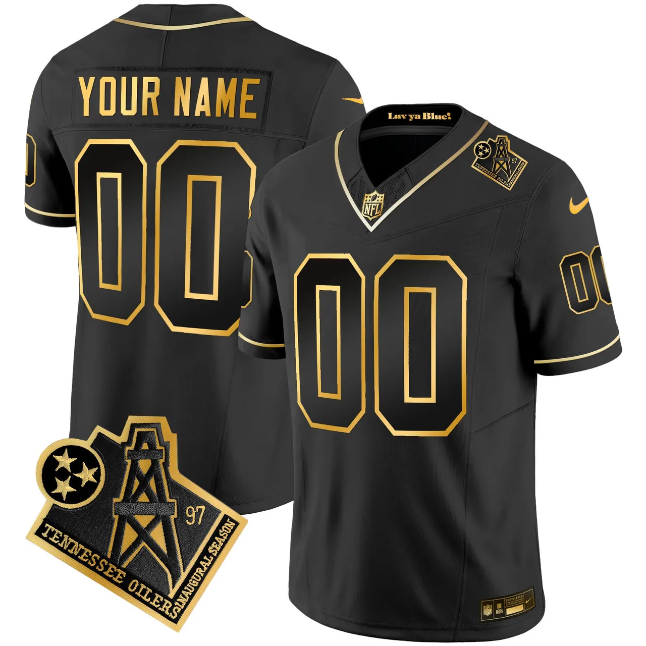 Tennessee Titans Nike 1997 Throwback Vapor Custom Stitched Jersey - Black - Image 3