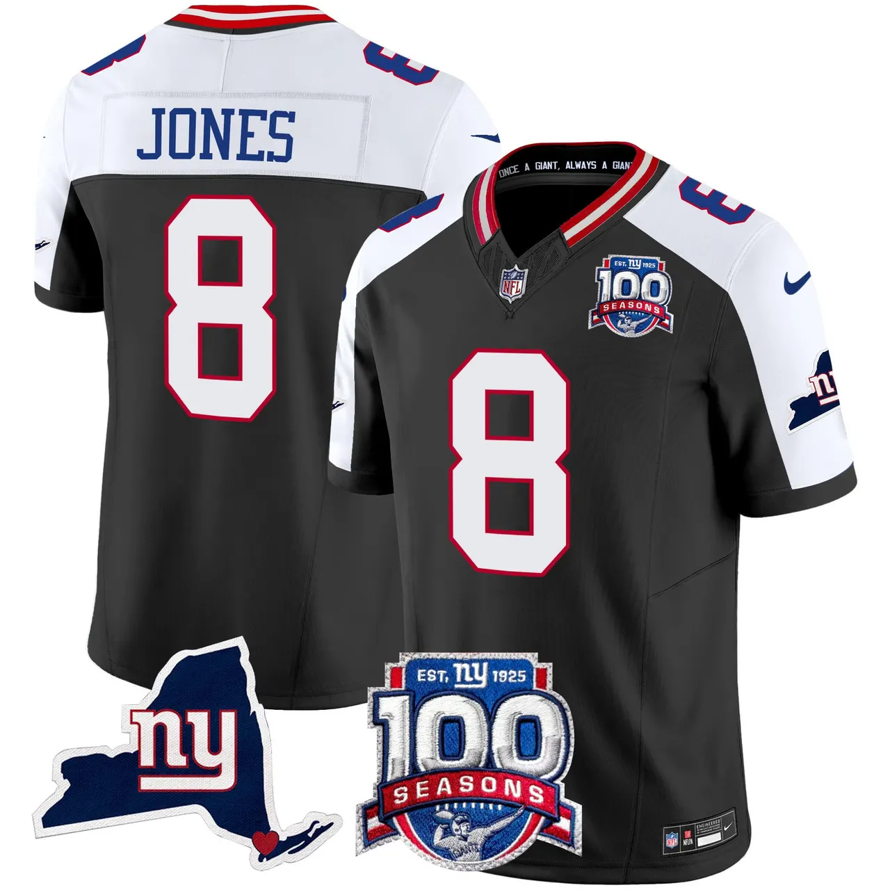 New York Giants Nike 100th Season State Patch Vapor Limited Stitched Jersey - Anthracite - Image 2