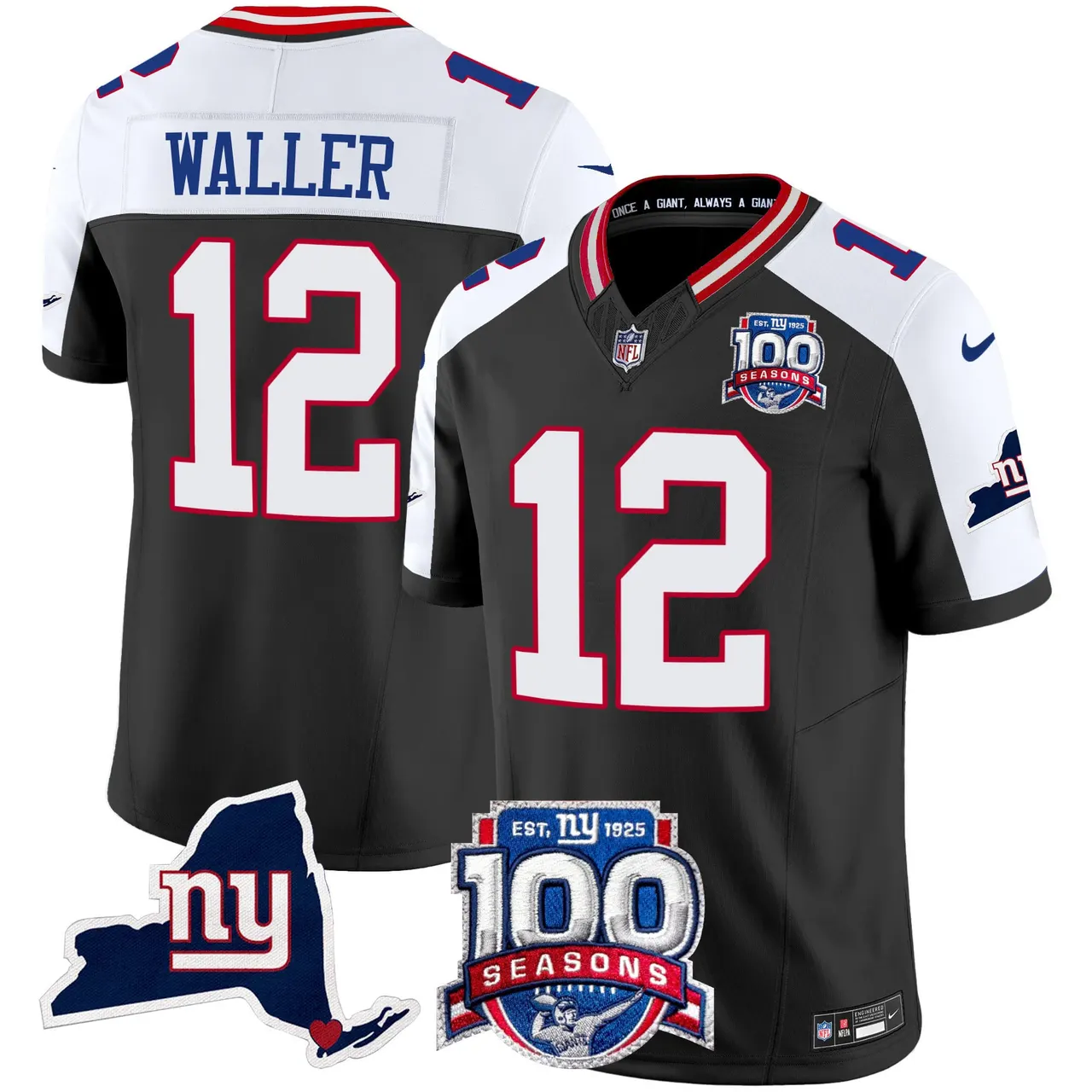 New York Giants Nike 100th Season State Patch Vapor Limited Stitched Jersey - Anthracite - Image 5