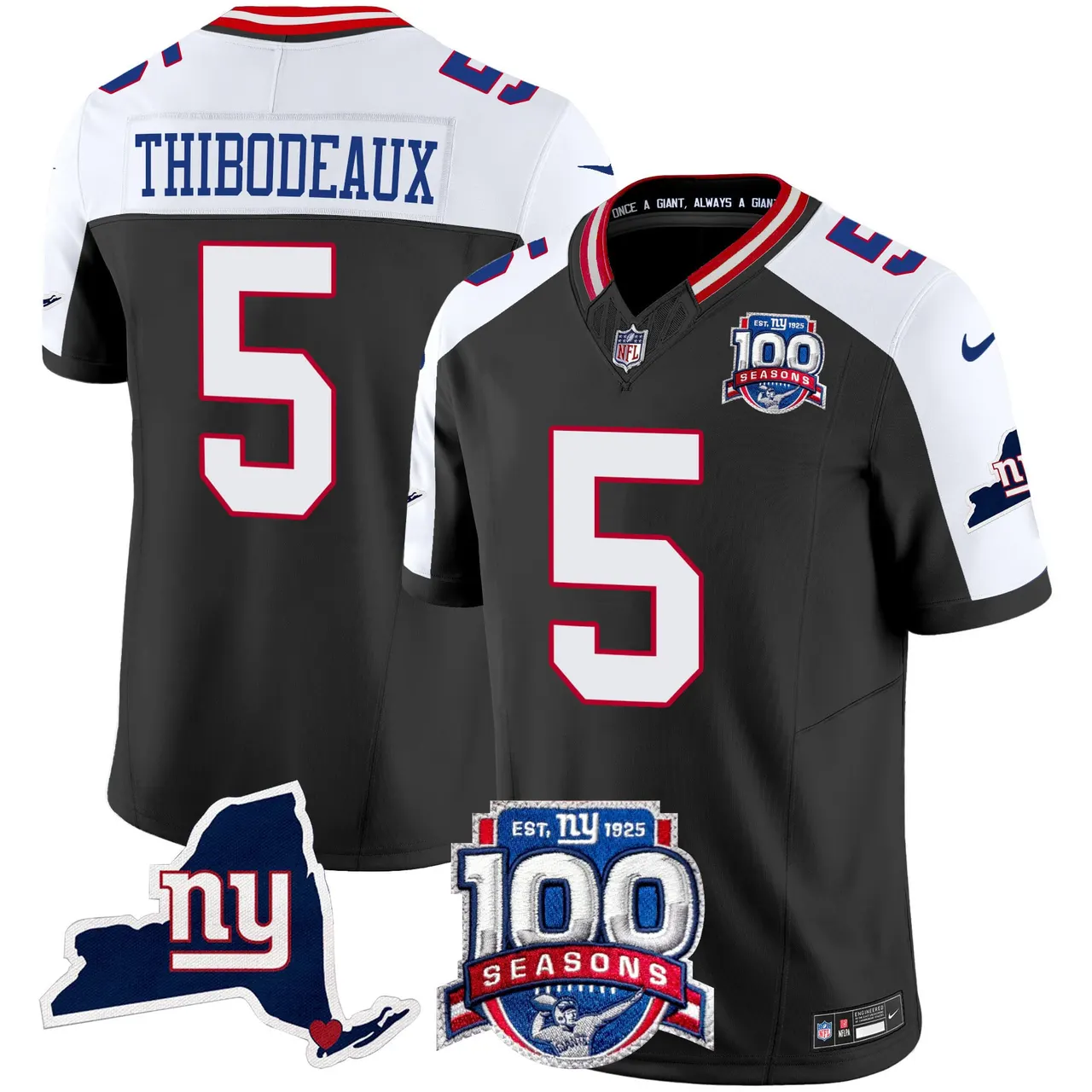 New York Giants Nike 100th Season State Patch Vapor Limited Stitched Jersey - Anthracite - Image 6