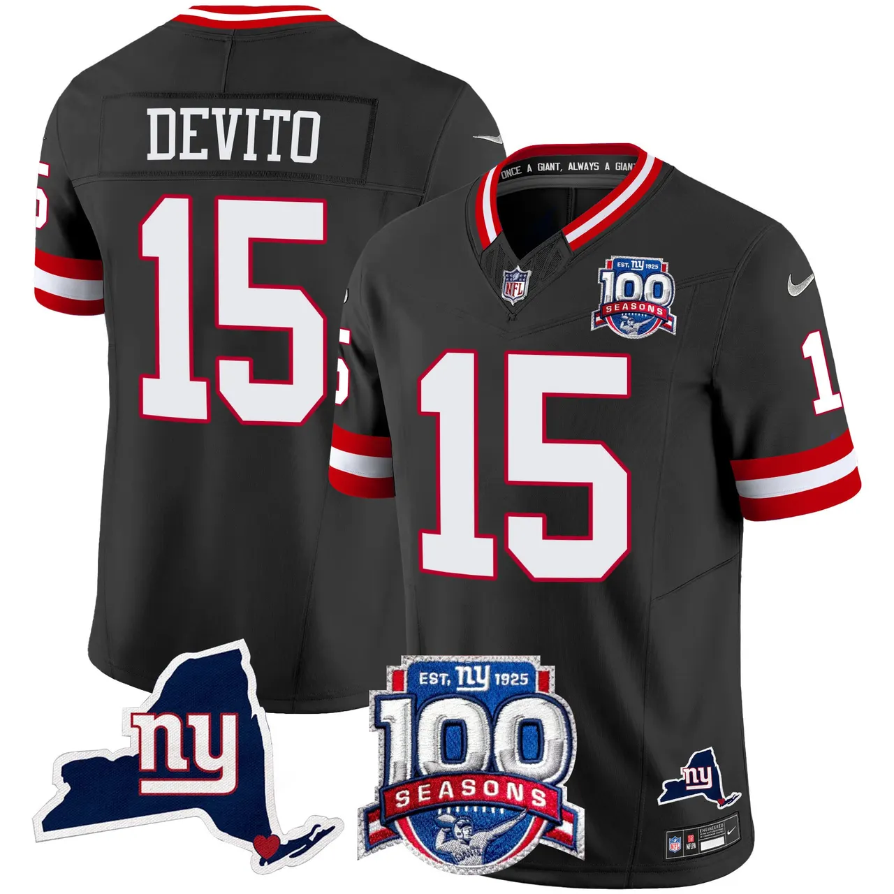 New York Giants Nike 100th Season State Patch Vapor Limited Stitched Jersey - Anthracite - Image 36