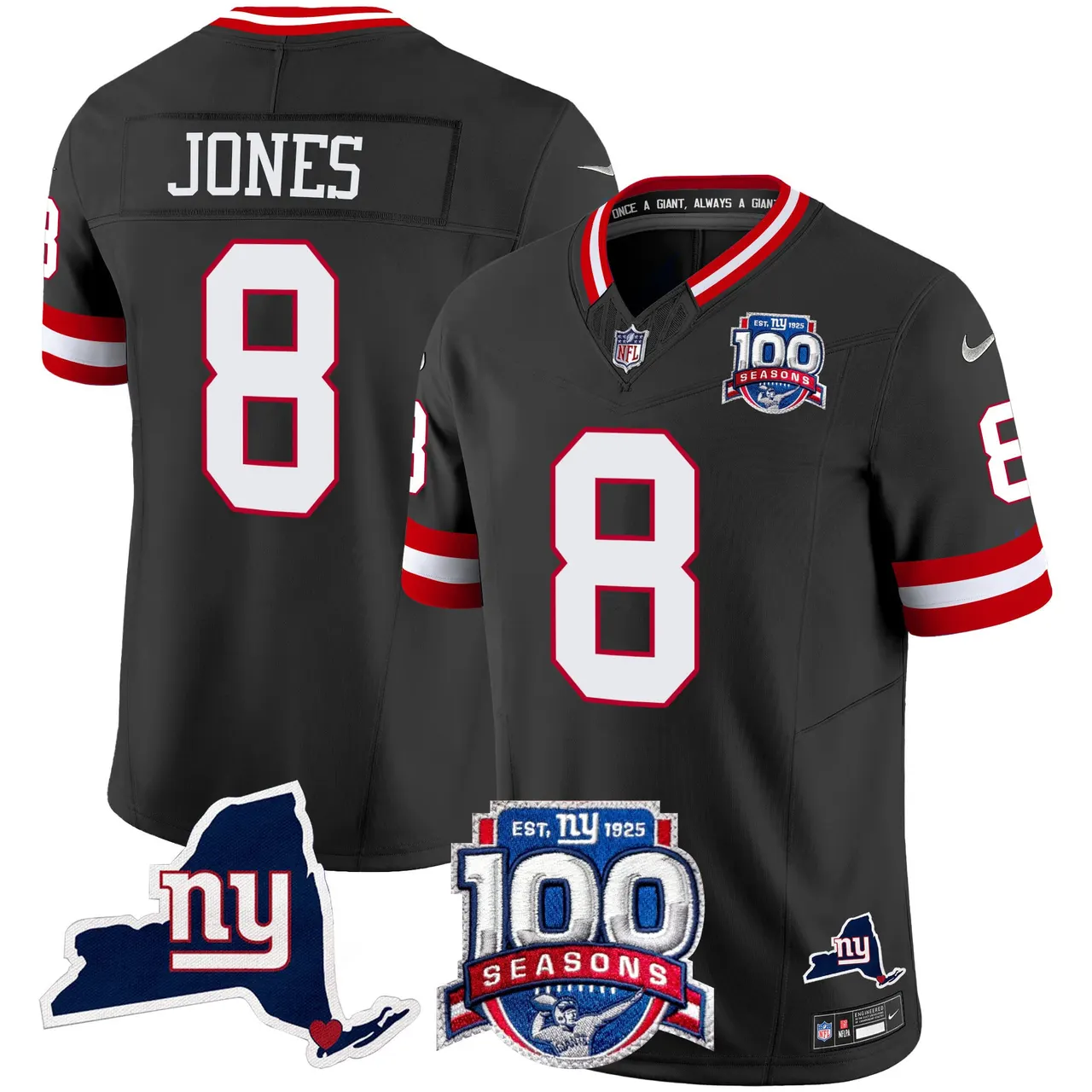 New York Giants Nike 100th Season State Patch Vapor Limited Stitched Jersey - Anthracite - Image 37