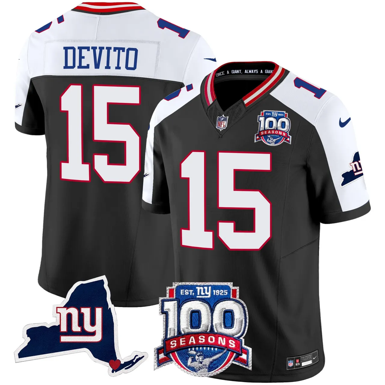 New York Giants Nike 100th Season State Patch Vapor Limited Stitched Jersey - Anthracite
