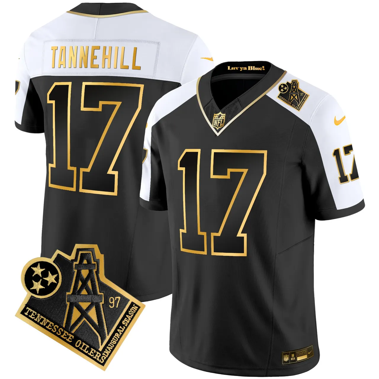 Tennessee Titans Nike 1997 Throwback Vapor Stitched Jersey - Black - Image 2
